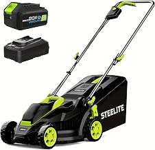 Steelite 13-Inch Cordless Lawn Mower, 21V Electric Lawn Mower with Brushless Motor for Garden, 4.0Ah Battery & Charger Included