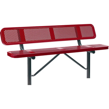 Global Industrial 72" W Outdoor Steel Bench w/Backrest – Perforated Metal, In Ground Mount, Red