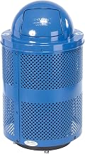 Global Industrial 36 Gallon Outdoor Perforated Steel Recycling Can | Rain Bonnet Lid & Raised Base, Plastic Liner and Anchor Kit Included, 23-1/2" Diameter x 43"H, Blue