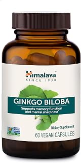 Himalaya Ginkgo Biloba Capsules, 120mg, Ginkgo Biloba Supplements for Brain Memory and Focus Support, Ginkgo Biloba Extract - Vegan, Gluten Free, 60 Capsules | Herbal Brain Supplements for Memory & Focus Support, Cognitive, Brain Health, Ginkgo Extract - Vegan, Gluten Free,NON GMO