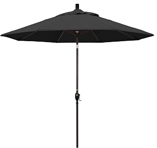 California Umbrella 9' Round Aluminum Patio Umbrella, Crank Lift, Push Button Tilt, Bronze Pole, 4-year Non-fading fabric, Black