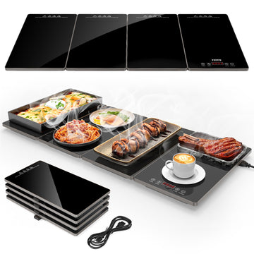 FEPPO Electric Warming Tray, 33x15 Inch Glass Surface, Black and Gray