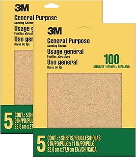 3M Sandpaper, 100 Grit, 5 Sheets, 9 in x 11 in, Sands Paint, Wood & Metal, Great for General Purpose Sanding, Medium Aluminum Oxide Sand Paper (9002NA-20), 2-Pack