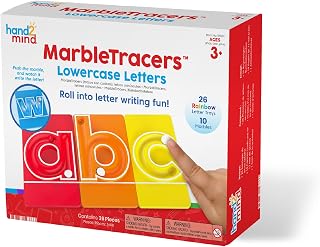 hand2mind MarbleTracers - Lowercase Letters, 24 Letter Tracing Trays, 10 Marbles, Preschool Learning Activities, Fine Motor Skills Toys, Kindergarten Centers for Classroom, Handwriting Practice