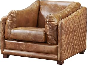 Starlight Canyon Home Top Grain Leather-Upholstered Armchair with Rustic Modern Style, Leather Accent Chair for Living Room, Light Brown