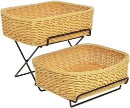 HUBERT Black Wire 2-Tier Stand With 2 Light Beige Synthetic Wicker Baskets - 13"L x 18"W x 11 1/4"H
