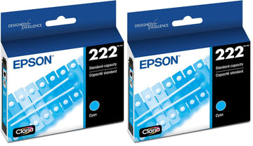 222 Genuine Ink Standard Capacity Cyan Cartridge T222220 (Pack of 2) by Epson – Standard Capacity (Pack of 2), Cyan, Pack of 2, Model T222220-S