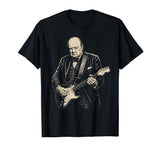 Vintage Winston Churchill Playing Guitar President USA Men T-Shirt by Winston Churchill Guitar shirts for Men – Black