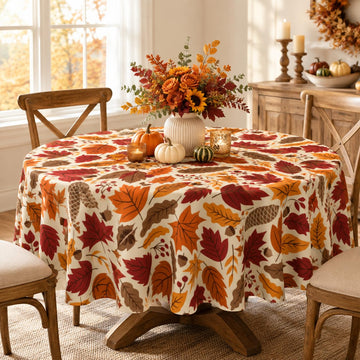 KIYIYZER Autumn Leaf Round Tablecloth, 60 Inch Diameter, Yellow
