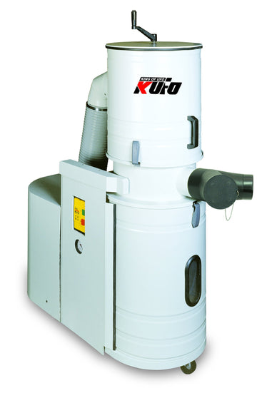 Seco 3 HP 1356 CFM 1 Phase 220V Total Enclosed Canister Dust Collector by Kufo – 49"L x 21.25"W x 63.25"H, 33.0 gallons, Metal, White, Model UFO-DC103