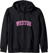 Weston Connecticut CT Vintage Sports Design Pink Design Zip Hoodie