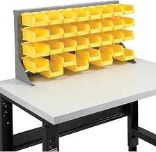 Global Industrial Louvered Bench Rack with (32) Yellow Premium Stacking Bins, 36x15x20