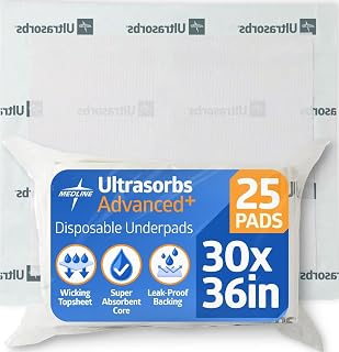 Medline Ultrasorbs Drypads, 30" x 36", 25 Count, Super Absorbent Disposable Bed Pads, Large Incontinence Bed Pads, Chucks Protective Underpads, 10 Times More Absorbent, For Adults, Elderly