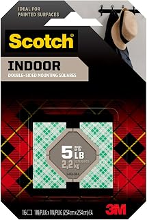 Scotch 3M 1-Inch White Mounting Squares, 16-Count – Double-Sided Foam Adhesive for Secure Indoor Mounting