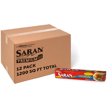 Saran Premium Plastic Wrap by Ziploc – 100 Sq Ft (Pack of 12), Plastic, Red, Pack of 12, Model 00140