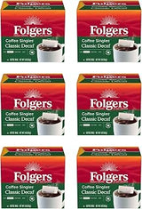 Folgers Coffee Singles Medium Roast Decaf Coffee Bags, 19 Count (Pack of 6)