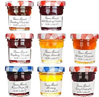 Bonne Maman Assorted Preserves - Strawberry, Apricot, Raspberry, Orange, Cherry, Honey, Grape, Blueberry - 8 jars x 1 oz