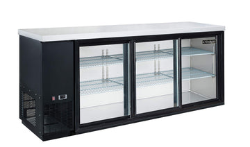 Appliance USA Sliding 3 Door Back Bar Beverage Cooler in Black by Dukers – 73" W x 24" D x 35 7/8" H, 19.1 cubic_feet, Commercial-Grade, Black, Model DBB72-S3