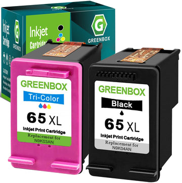 65XL Ink Cartridges for Envy 5055 DeskJet by GREENBOX – hp 65 xl black and color, Black, Tri-Color, Pack of 2, Model HP Envy 5055