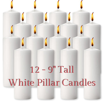 Select Wax White Solid Wax Pillar Candle 3" Dia x 9" H (12/case) by Hollowick – 9", synthetic, Wax, White, Pack of 12, Model P3X9W-12