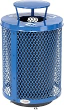 Global Industrial Outdoor Diamond Steel Recycling Can with Rain Bonnet Lid | Raised Base and Plastic Liner, 36 Gallon Capacity, Blue, Commercial Trash Can, 23-1/2" Diameter, 43-1/2"H