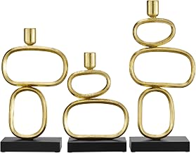 Danya B. Eduardo Midcentury Modern Geometric Sculpted Gold and Black Candlestick Candle Holders - Set of 3