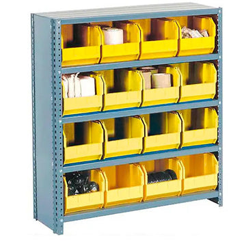 Closed Bin Shelving w/6 Shelves & 15 Yellow Bins by Global Industrial – 12"L x 36"W x 39"H, Alloy Steel, Model 603257-YL