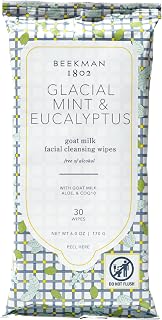 Beekman 1802 Goat Milk Face Wipes, Glacial Mint & Eucalyptus, 30 Count | Facial Cleansing Wipes, Removes Makeup & Dirt, With Goat Milk & Aloe, Sensitive Skin Safe, Travel Essentials