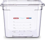 Araven 1/2 Size Food Pan, 8" Deep Polycarbonate | Food storage pan with in-mold label for catering, commercial kitchens, food trucks and prep lines.