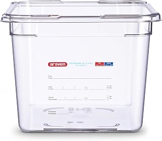 Araven 1/2 Size Food Pan, 8" Deep Polycarbonate | Food storage pan with in-mold label for catering, commercial kitchens, food trucks and prep lines.