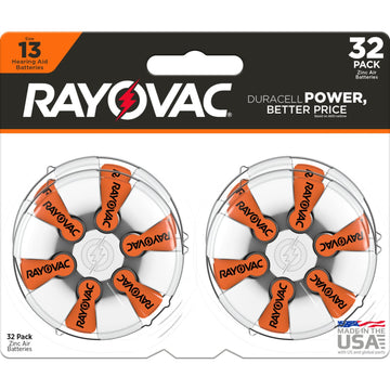 Size 13 Hearing Aid Batteries (32 Pack) by Rayovac – 32 Count (Pack of 1), Multicolor, Pack of 32, Model E302398900