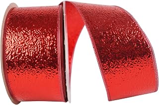 Reliant Ribbon Cracked Ice Display Wired Edge Ribbon, 2-1/2 Inch X 50 Yards, Red