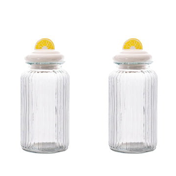 Airtight Glass Canister with Figural Knob Lid by 10 Strawberry Street – Large, 49.0 fluid_ounces, Glass, Lemon Slice, Pack of 2