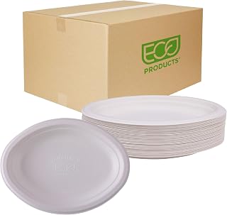 ECO PRODUCTS Compostable Vanguard 10" Oval Paper Plates, Case of 500, Disposable White Molded Fiber, Tree-Free, Stronger Than Paper & Styrofoam, No-Added PFAS, ASTM Compliant, BPI-Certified