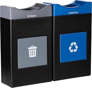 Commercial Zone Avante™ Series Made in The USA, Black Dual-Stream, Trash and Recycling Center,2-30-Gallon Shallow Units, Open Top, Liners Included