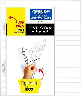 Five Star Loose Leaf Paper, College Ruled Insertable Notebook & Binder Filler Paper, 8-1/2" x 11", Reinforced T-Tabs, 75 Sheets (1037114)