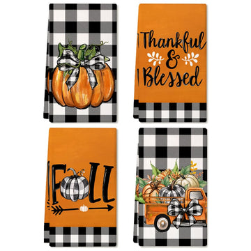 Arkeny Pumpkin Fall Kitchen Towels, 18x26 Inch, Set of 4