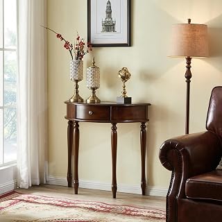 Modern Walnut Console Table - Narrow Vintage Side Table for Entryway Hallway Foyer Living Room - 100 cm (39.3 inches) Crescent Design Stylish Home Furniture