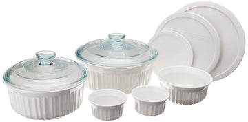 CorningWare French White Ceramic Bakeware Set, 10 Piece with Lids