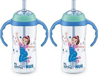 NUK First Choice Ms. Rachel Learner Straw Sippy Cup, 10 oz. Baby and Toddler Cup with Straw, Spill Proof, 2 pack