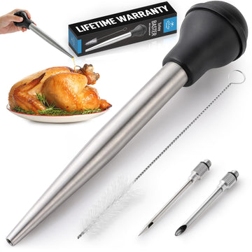 Zulay Kitchen Turkey Baster, Stainless Steel Syringe With 2 Needles