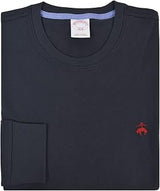Brooks Brothers Men's All Cotton Golden Fleece Embroidery Solid Long Sleeve Crewneck Tee T-Shirt (185885 Navy Blue/Red Logo, Medium)