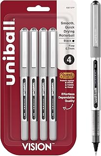 Uni-Ball Vision Stick Roller Ball Pens, Fine Point, Black Ink, Pack of 4