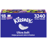 Ultra Soft Facial Tissues by Kleenex – 180 Count (Pack of 18), Paper, White, Pack of 18, Model 10036000597360