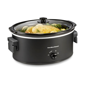 6 Quart Slow Cooker With Space-Saving Folding Handles by Hamilton Beach – 6 Quarts, Stoneware, Black - Space Saving Folding Handles, Model 33664