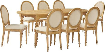 Crosley Furniture Daphne Traditional Dining Table Set for 8, Dinner Tables Kitchen Chairs, Upholstered Chair, Rustic Brown