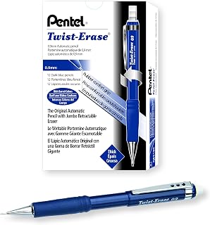 Pentel Twist-Erase III Mechanical Pencil, (0.9mm), Blue Barrel, Box of 12 (QE519C)