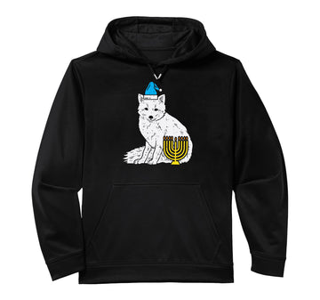 Jewish Arctic Snow Fox Menorah Hanukkah Chanukah Animal Performance Hoodie by Hanukkah Jew Chanukah Gifts – Polyester, Black, Model 2DB1KR8NVRM