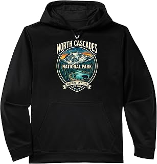 North Cascades National Park Washington State Vintage Badge Performance Hoodie