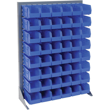 Louvered Bin Rack With (48) Blue Stacking Bins by Global Industrial – 15"L x 36"W x 50"H, Alloy Steel, Gray, Model 550160BL